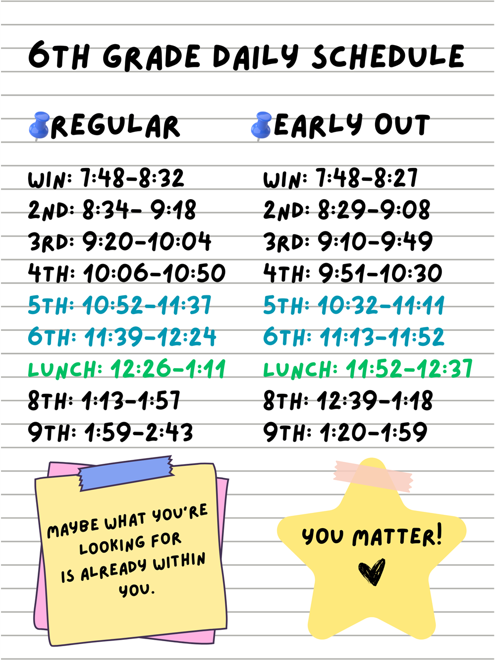 6th Grade Bell Schedule